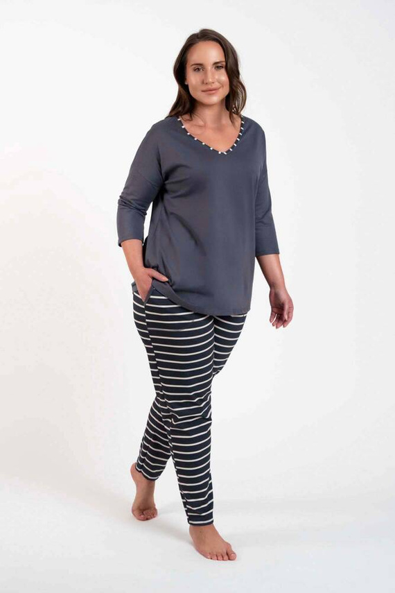 Betty Pijama de señora manga 3/4, pantalón largo Moda Italiana - estampado grafito/grafito