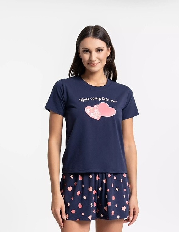 Moraj pijama de las mujeres PDD3900-020 azul marino de algodón, manga corta, pantalones cortos