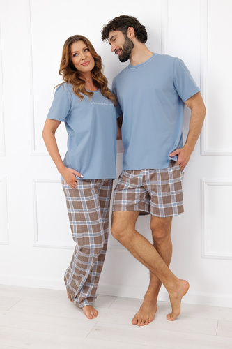 Pijama de mujer Italian Fashion Delma 100% algodón cuadro pantalones largos - acero