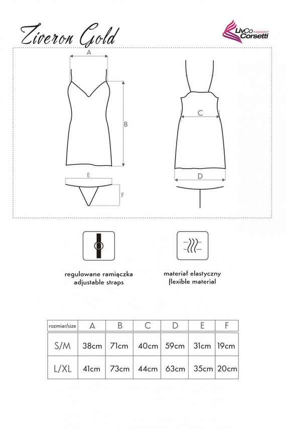 Ziveron Gold LC 90581 Conjunto, chemise y tanga LivCo Corsetti Fashion - oro