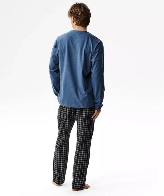 Atlantic NMP-404 Pijama para hombre 100% algodón Pantalón largo a cuadros azul-marino
