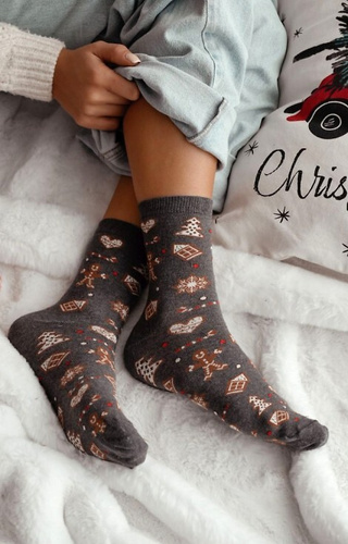 1283-038 Calcetines de mujer Gingerbread Milena dark melange - festivo, colorido, algodón