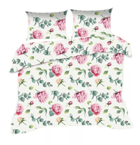 1654N Ropa de cama de algodón Classic E24 Karo crema flores hojas- 100% algodón, duradero, colorido, juego de 2 piezas