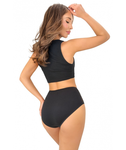 DONNA 272 Braguitas altas de algodón para mujer con encaje, cómodas, negras