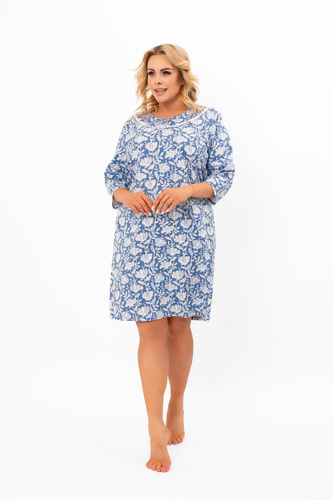 Camisón de señora Bisali - algodón, manga ¾, estampado floral Moda Italiana