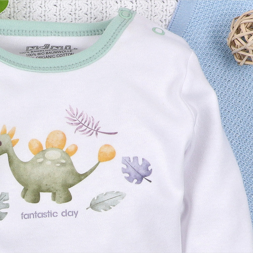 ABN-5565 Dino Explorer Body de algodón orgánico Nini blanco- algodón orgánico, manga larga