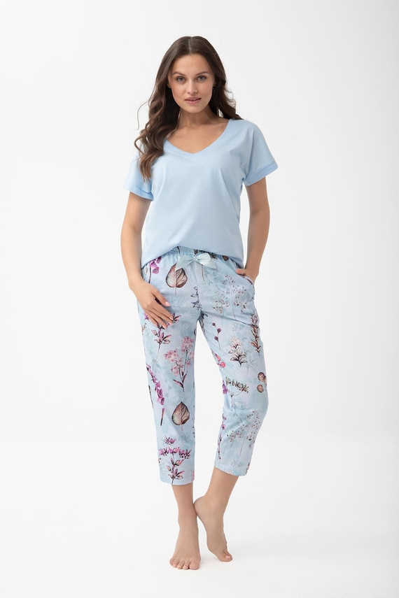 1306 Luna Pijama mujer algodón 7/8 con bolsillos y pantalón floral