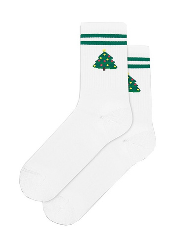 U04.N56 Gatta Christmas Socks - calcetines unisex de algodón con motivo navideño, patrón 996 blanco