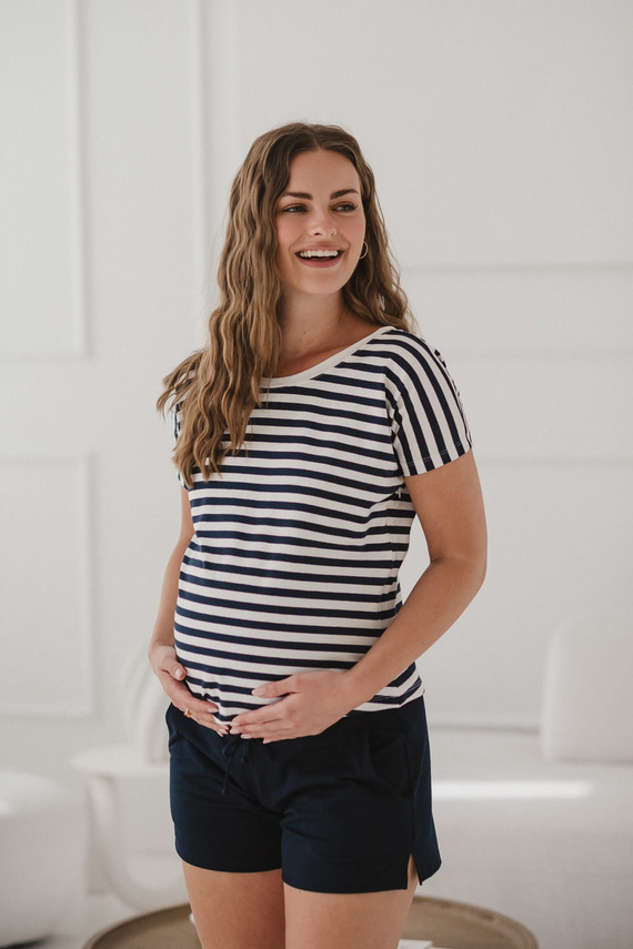 Blusa Embarazo y Lactancia Two Ways | Manga Corta, cómoda Milk&Love rayas azul marino y blanco