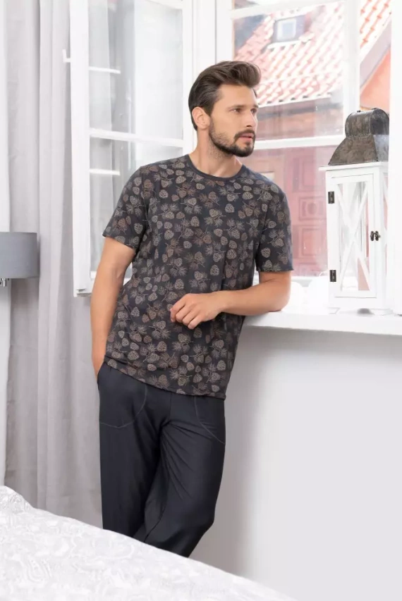 Pijama Pinus Pijama de hombre manga corta, pantalón largo Moda Italiana- estampado/grafito
