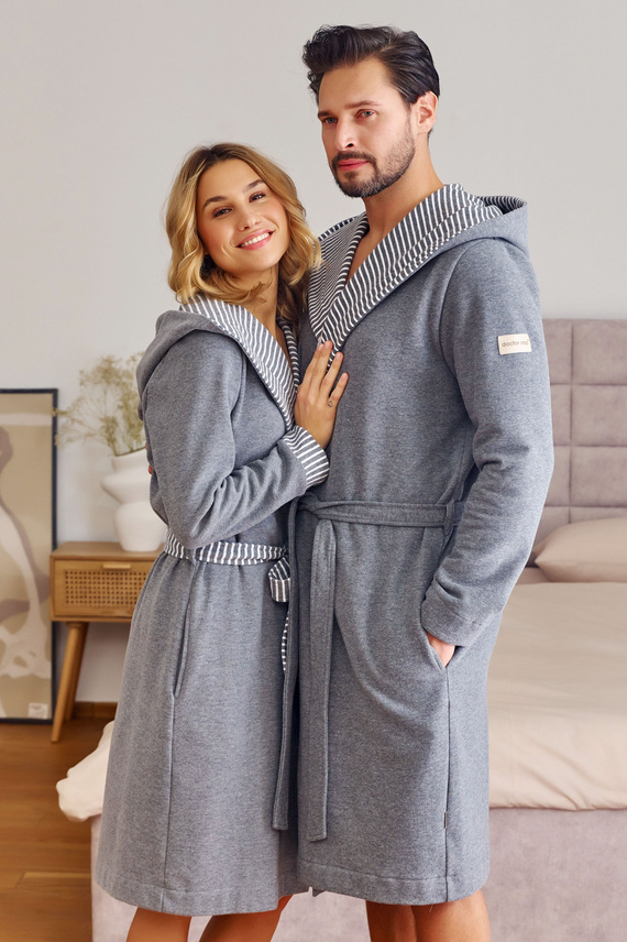 7229 Bata de señora Doctor Nap - algodón, capucha, ribete elegante - gris oscuro