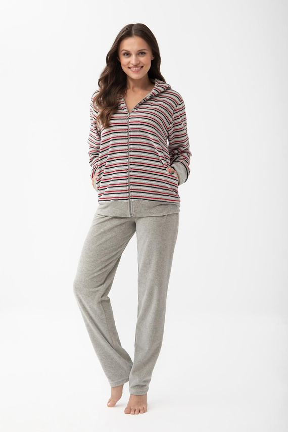 Chándal de terciopelo para mujer Luna 1307 de algodón con capucha y cremallera - gris