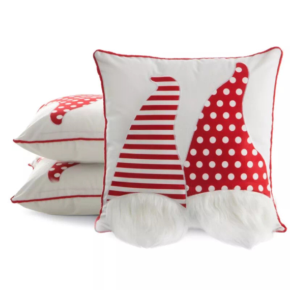 Chp 152 Eurofirany Funda de almohada navideña - blanca con gnomos rojos, decorativa
