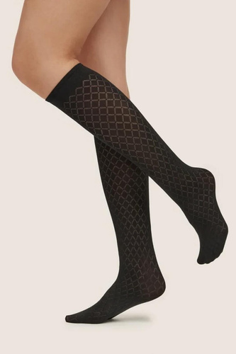 Gabriella Sora 1260 medias hasta la rodilla 70 DEN con patrón geométrico 3D negro