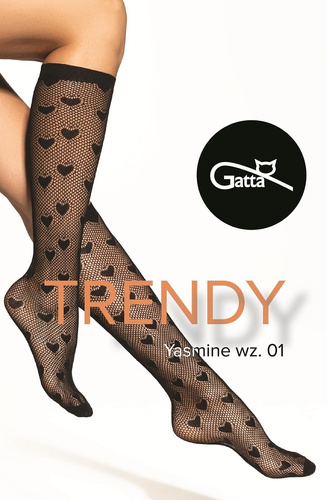 Calcetines altos Yasmine wz.01 Gatta - corazones negros calados, sin prensar