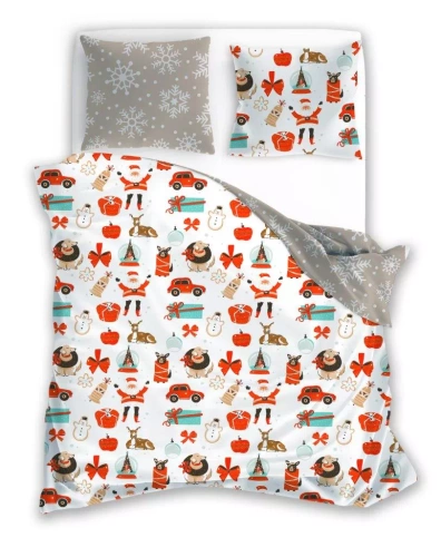Holly Jolly 004 Faro Ropa de cama de Navidad color beige - microfibra satinada, juego de cremallera