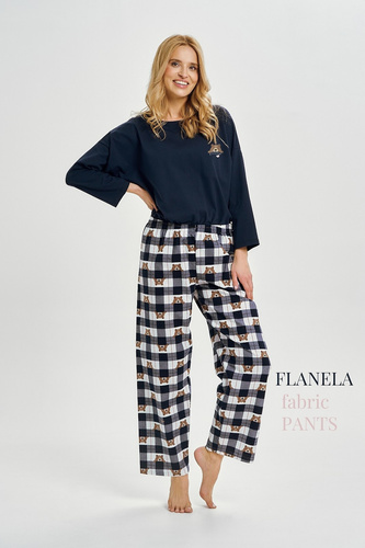 Pijama de mujer Taro Astrid 3441 azul marino de algodón con pantalones de franela