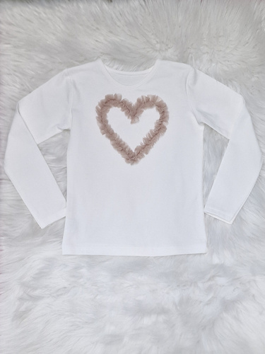 Mia Bambarillo blusa de niña de algodón beige crudo con corazón de tul