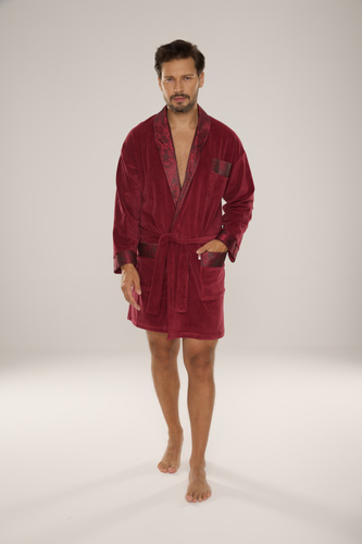 866 Noble Albornoz de terciopelo para hombre De Lafense - corto, elegante, algodón - burdeos