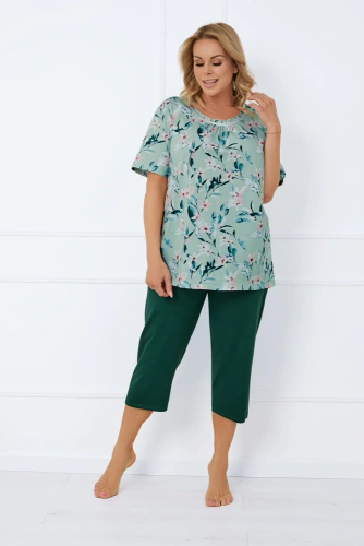 Alwea Pijama de mujer manga corta, pantalón 3/4 Moda Italiana - verde