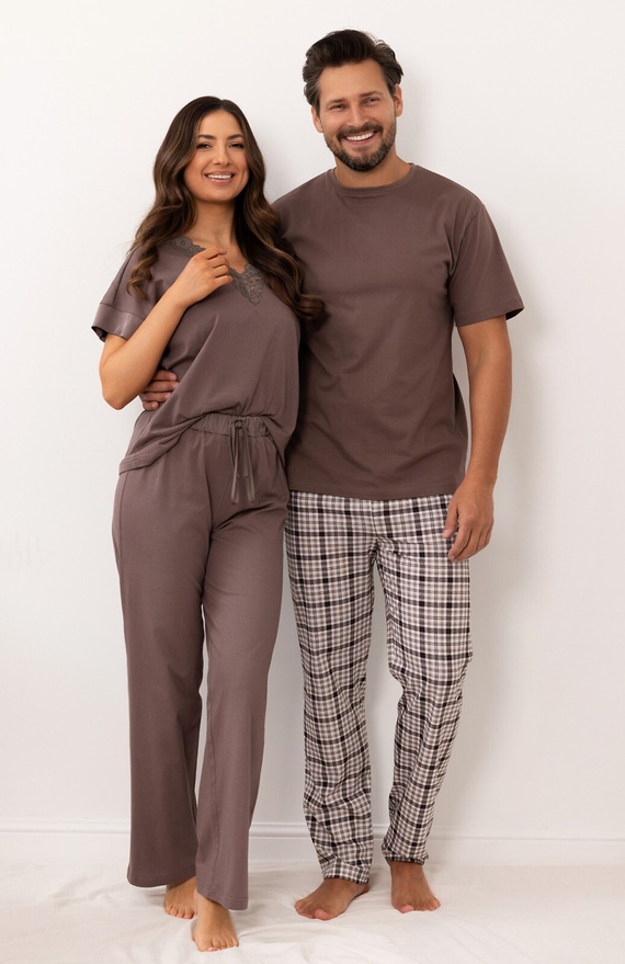 Pijama de mujer Regina 4008 100% algodón encaje satén pantalones largos - marrón