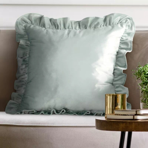 Funda Brenda 45x45 verde salvia terciopelo con volante sage