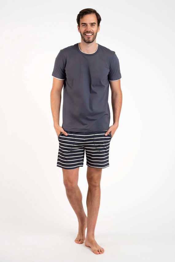 Lars Pijama de manga corta para hombre, pantalón corto Moda Italiana - estampado grafito/grafito