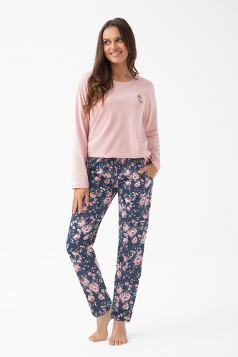 318 Pijama de mujer Luna rosa - algodón, manga larga, pantalón floral, comodidad y estilo