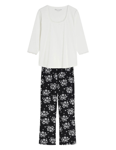 Henderson Greta 45423 Pijama de mujer 100% algodón Manga 3/4 Encaje crema