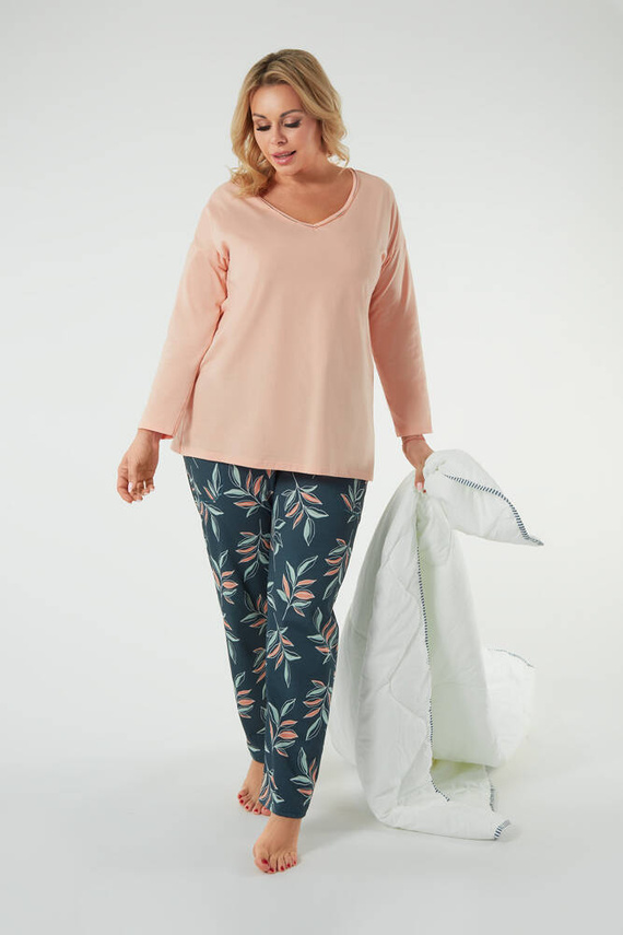 Julietta Pijama señora manga larga, pantalón largo Moda Italiana - salmón/estampado