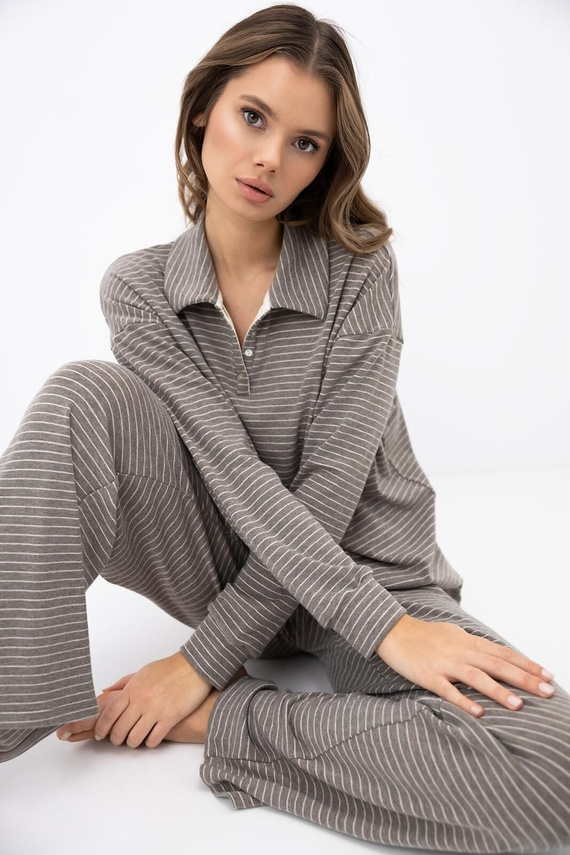 Sensis Amaya Mocca pijama larga de mujer de lyocell y viscosa a rayas