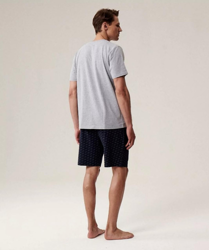 Pijama de hombre NMP-395 - algodón gris azul marino, manga corta, ligero y cómodo para el verano