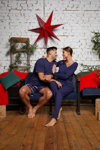 Song Pijama de señora manga larga, pantalón largo Moda Italiana - azul marino