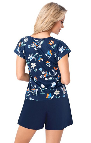 Caroline Short Donna- pijama de mujer de algodón con estampado floral, manga corta y pantalón corto