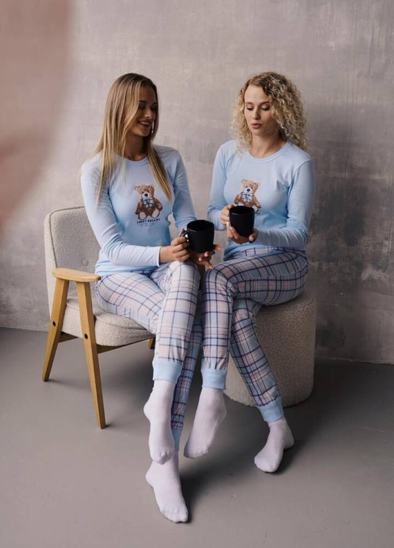 Katrin Pijama señora manga larga, pantalón largo Moda Italiana - azul/estampado