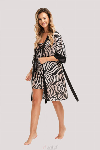 Albornoz de satén Braga Unikat - cebra, elegante, con cinturón