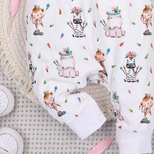 ABN-5537 Pelele Nini Happy Animals de algodón orgánico - botones de presión sin níquel, hipoalergénico, producción polaca