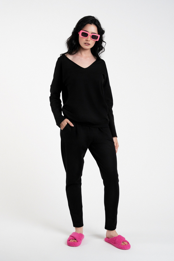 Karina Ladies conjunto manga larga, pantalón Italian Fashion - negro