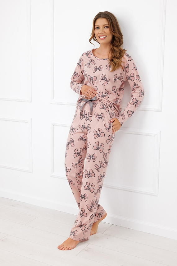 Italian Fashion Silano pijama larga de algodón para mujer con lazos y bolsillos