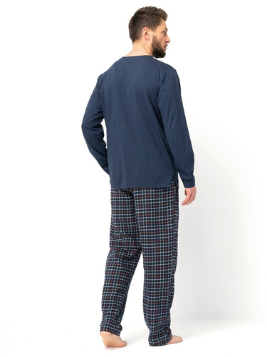 MNS 481 Pijama de hombre Key azul marino - algodón, manga larga y pantalón liso