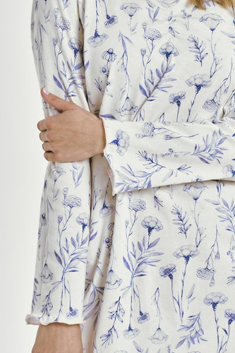 Camisón de algodón Taro Caroline 3455 azul - manga larga, cómodo y femenino