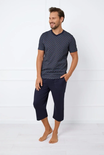 Gerard Pijama de manga corta para hombre, pantalón 3/4 Moda Italiana - estampado/verde