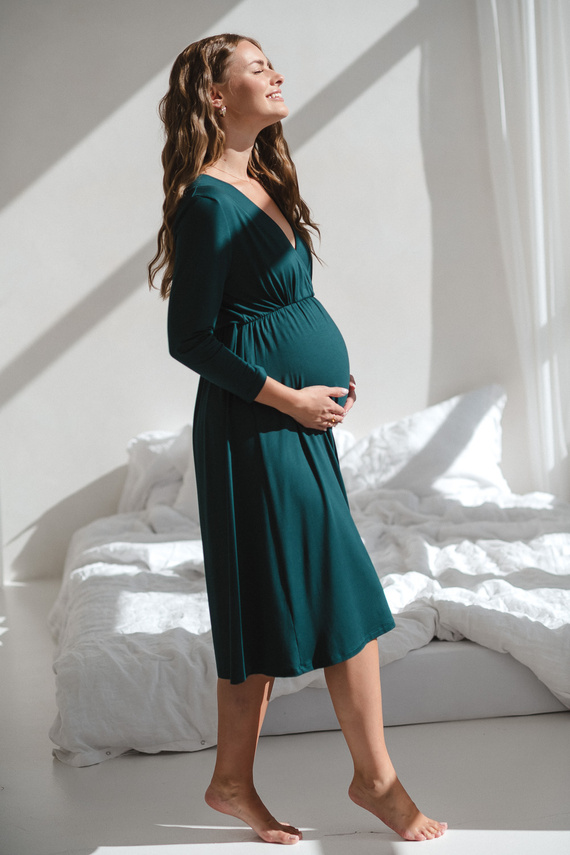 Star Light Camisón de bambú para embarazo y lactancia 7/8 Milk&Love biberón verde - transpirable, para hospital, lactancia cómoda