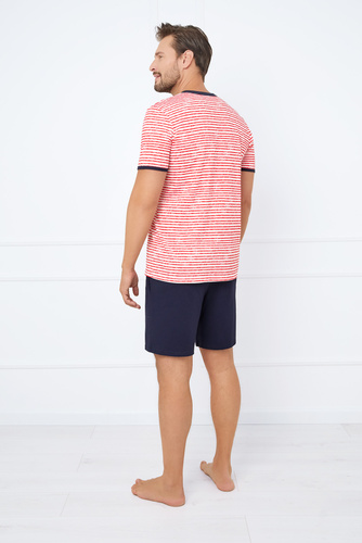 Flota Pijama manga corta hombre, short Moda Italiana - estampado rojo/azul