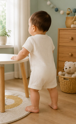 RA55203 Mamatti Mameluco de muselina ecru con botones de madera para verano