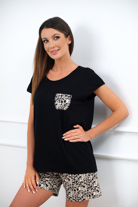 Birma Pijama señora manga corta, pantalón corto Moda Italiana - negro