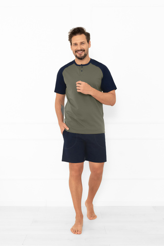 Pijama de hombre Alexander Italian Fashion oliva - manga corta y pantalón corto, 100% algodón