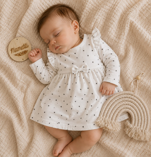SB16202 Mamatti Vestido-Body para Bebé en Estrellas Algodón Blanco