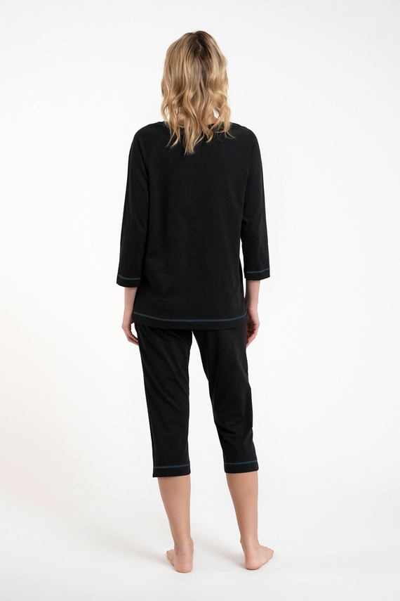 Olza Pijama de señora manga 3/4, pantalón 3/4 Moda Italiana - negro