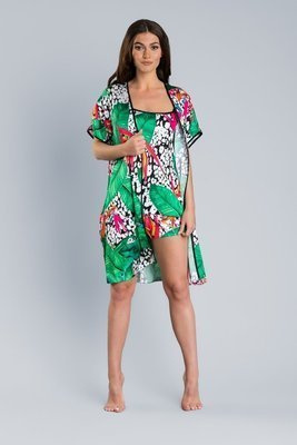 DORITA Albornoz de satén para mujer Moda italiana- estampado/verde